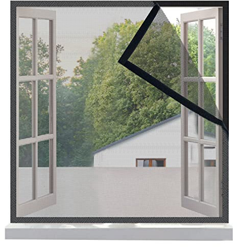 Risareyi Fiberglas Fliegengitter Fenster 90x130cm, Klettverschlusskanten, Grau Verstärktes Mesh Insektenschutz Moskitonetz Fenster Hält Insekten/Fliegen/Mücken Fern, mit Klebeband