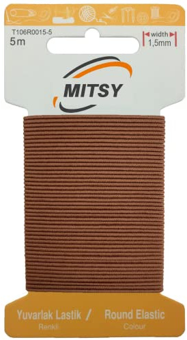 MITSY Reißfeste Rund Gummiband Gummikordel zum Nähen 1.5 mm 5 m Braun | Starkes Rundgummi, Elastisch & Reißfest, Gummibänder, Gummilitze für Handarbeit, Hosengummi, Basteln & DIY