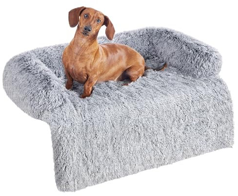 Feandrea FluffyHug Hundebett Plüsch, Hundedecke Sofa, Sofaschutz Hund, Hundekissen, Größe L, für mittelgroße Hunde, 95 x 85 x 16 cm, Ombré-Grau PGW222G01