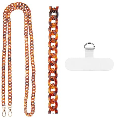 HOBBIESAY 120cm Chaîne de Cou pour Téléphone Portable Longue Lanière de Téléphone en Acrylique Cordon Telephone Portable Sangle Universelle pour Chaîne de Téléphone Portable avec Patchs d'attache