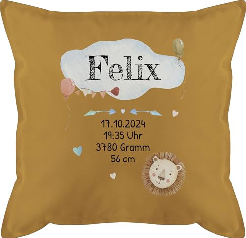 Kissen 50x50 - Geburtsgeschenk Baby Geschenk zur Geburt Junge Löwe - 50 x 50 cm - Gelb - Geschenke Neugeborene geburtskissen neugeboren Name kopfkissen personalisiertes babygeschenke