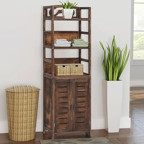 BaraSh Vitrine Dunkelbraun 46x24x140 cm Massivholz Paulownia Vitrinenschrank HäNgevitrine Wohnzimmerschrank VitrinenschräNke Wohnzimmer Vitrine