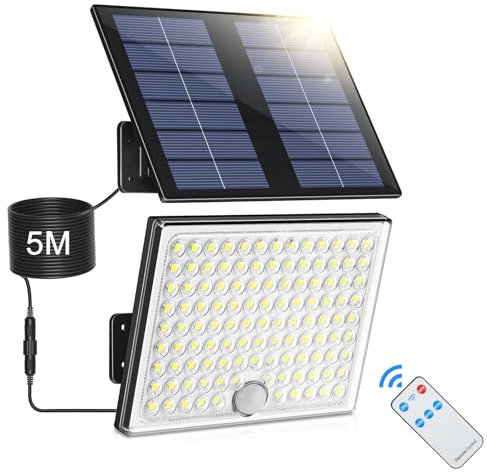 Realky Luce Solare con Sensore di Movimento, Lampada Solare da Esterno con Telecomando, 2000mAh 3 Modes IP65 Impermeabile per Giardino, 1 Pezzo