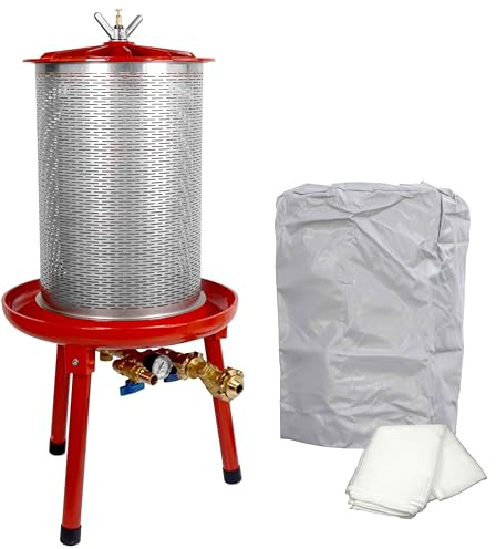 NEUE Serie Fischer FP20H Hydropresse mit zusätzlichem Druckminderer (!): 20L Obstpresse/Apfelpresse, 20 Liter Edelstahl-Presskorb