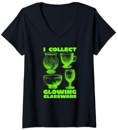 Womens I Collect Glowing Glassware Green Glowing Uranium Glass Glow V-Neck T-Shirt