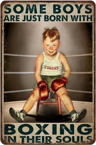 kisoyo Retro-Blechschild Boxing Boy Some Boys are Just Born with Boxing in Their Souls, Wandkunst, Wandposter, Dekoration für Kneipe, Club, Bar, Restaurant, Café, 20,3 x 30,5 cm
