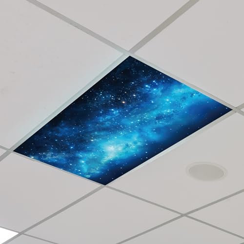 Outus 4 Pcs Fluorescent Light Cover Classroom Lighting Cover with 10 Magnets Light Filter Magnetic Ceiling Panel Decoration 2 x 4 ft (23.62 x 47.24 In) Reduce Glare for Office School(Starry Sky)