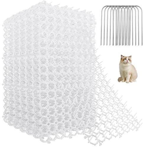16PCS Cat Scat Mat 16x11 Cat Spike Keep Cats Out of Yard Permanently, Scat Mat with Spiked Outdoor Garden Indoor Furniture, Plastic Anti Digging for Dogs Deterrent, White Cat Deterrent for Counter