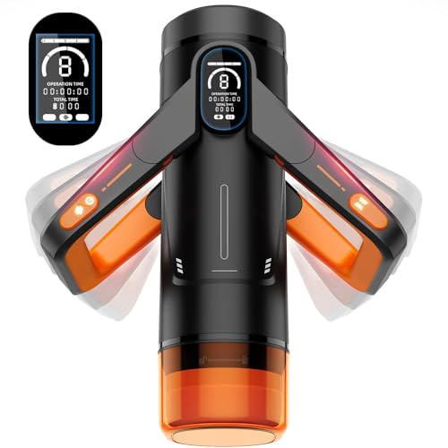 Automatique Sex Toys Masturbateurs Masculins, 9 Poussées Et 9 Modes De Vibration Conception De La Poignée à Ailes, Écran LCD Sex Toýs Homme Suceur Sextoyse Homme Sexmasturbâteur(Orange)