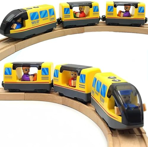 Batteriebetriebenes Action-Lokomotiv-Zugset für Holzeisenbahnschienen (magnetisch) - Kompatibel mit Thomas die Lokomotive, Brio-Zugset für Kleinkinder im Alter von 3 4 5 Jahren (ohne Holz-gleise)