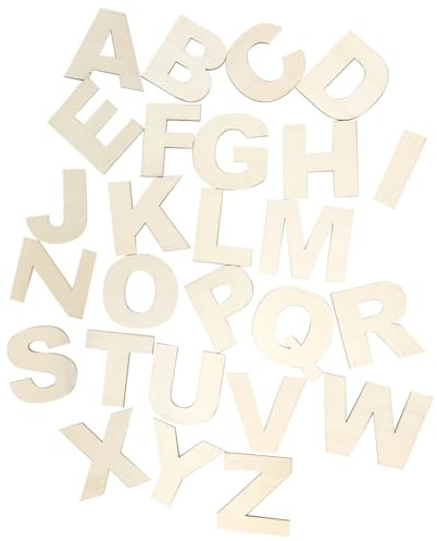 JIHUOO 26 Stück 10 cm Holzschrift-Alphabet-Buchstaben, unlackiert, Holzbuchstaben, blanko, Holzbuchstaben, Schilder, Scrapbooking, Verzierungen für Kinder zum Lernen
