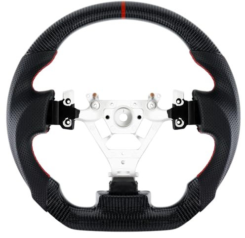 Acclcors Carbonfaser-Lenkrad, D-förmiges Lenkrad mit flachem Boden und roten Nähten, personalisiertes Lenkrad, perforierte Ledergriffe, für Nissan 350Z 2003-2008