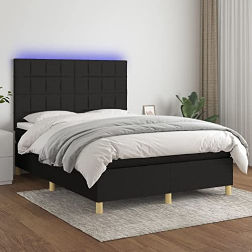 THOYTOUI Boxspringbett, Seniorenbett Betten Bettgestell Bettstütze Geeignet für Schlafzimmer Gästezimmer Aufenthaltsraum Hotel mit Matratze & LED Schwarz 140x190 cm Stoff