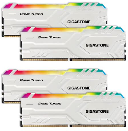 【RGB DDR4 RAM】 GIGASTONE Game Turbo 64GB Kit(4x16GB) DDR4 3200MHz PC4-25600 CL 16-18-18-40 Intel XMP 2.0 AMD Ryzen 1.35V UDIMM 288pin sin búfer sin ECC PC Desktop de Memoria Alto Rendimiento-Blanco