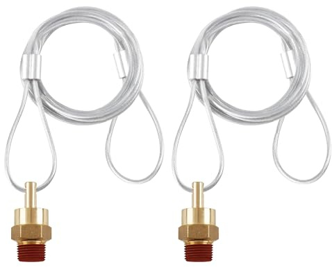 3/8” Air Tank Drain Valve Plug with 60” Cable, Dazakoot Brass Tank Drain Valve Replacement Part, Tank Drain Valve Max Working Pressure 350PSI - 2Pack