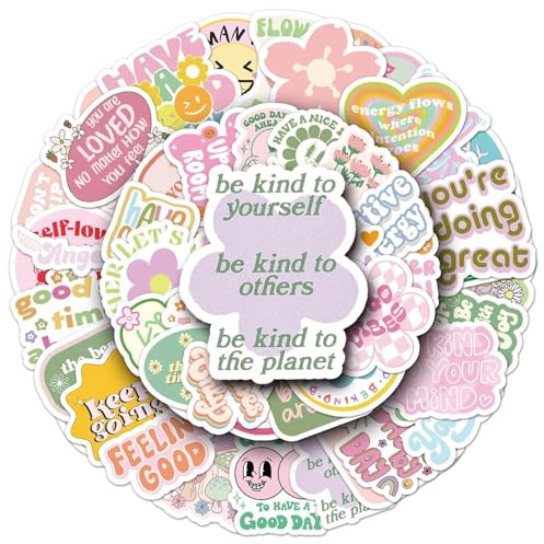 50Pcs Pink Motivational Stickers, Motivational Stickers, Cute Aesthetic Inspirational Sticker, Waterproof Vinyl Sticker, Wellbeing Sticker Kids, for Scrapbooking Journal Teens Students Water Bottles