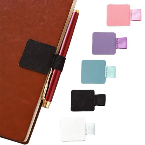 WeddHuis 5 Stück Stiftringhalter, Selbstklebender Lederstifthalter, Notizbuch, Selbstklebender Stiftring, elastischer Stifthalter, rechteckig für Tablet, Tagebuch, Kalender, Notizbuch