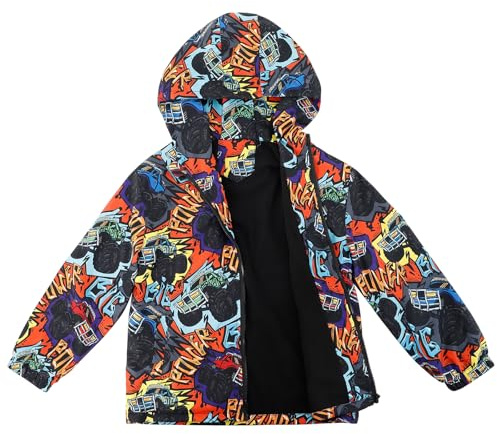 LACOFIA Chaqueta Impermeable para Niños con Forro Polar Cazadora Cortavientos Abrigos Cálida con Capucha Chubasquero Otoño/Invierno para Niños Grafiti 7-8 años