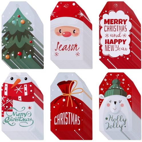 60 Stk Weihnachtsanhänger, 6 Arten von Geschenkanhängern mit 60 Hanfseil Weihnachtsanhänger aus Pappe Weihnachtsbaum Weihnachtsmannanhänger Feiertagsanhänger für Weihnachtsdekoration