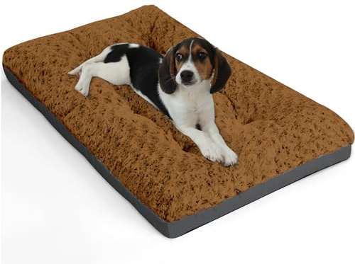 ALANMOND Hundebett Grosse Hunde, Hundekissen flauschig Hundematte mittelgroße Hunde, Waschbar Hundekorb wasserdicht rutschfeste, atmungsaktiv, Haustierbett Hundematratze Braun 61x43 cm