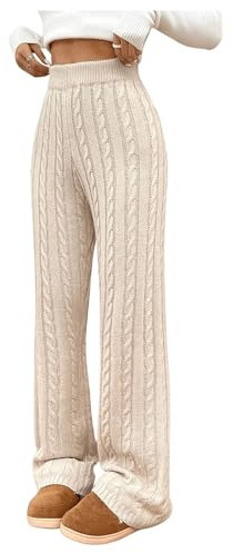 SHENHE Women's Cable Knit Sweater Pants High Waisted Casual Lounge Fall Stacked Sweatpant Khaki Large