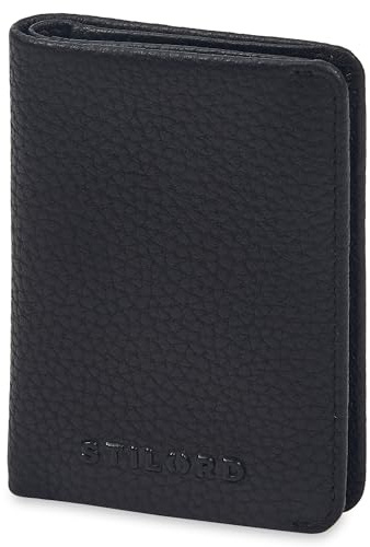 STILORD 'Levent' Mini Kredit-Kartenetui Leder Slim Wallet - Kleines Echtleder Portemonnaie Kartenhalter für 10 Karten - Credit Card Holder Geldbörse RFID - Herren Damen, Farbe:schwarz
