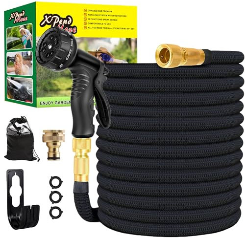 Flexibler Gartenschlauch 22.5m/30m, Flexibel Wasserschlauch Dehnbarer mit 10 Sprühfunktionen, Schnelladaptern und Wandhalterung,Adapter für 1/2' 3/4' Zoll und Wandhalterung (100FT)