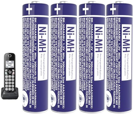 BK-30AAABU Batterie Ricaricabili AAA 300mah 1,2v per Ricevitore Gigaset, NI-MH Pile Ricaricabili AAA 300 mah per Panosonic Telefoni Cordless - confezione da 4