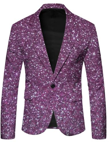 Gefomuofe Pailletten Sakko Herren Regular Fit Blazer Bunt Karneval Anzugjacke Freizeit EIN-Knopf Glitter Anzug Jacke Frühling Suit Jacket Anzugjacke Weihnachten Glänzende Performance-Kostüm
