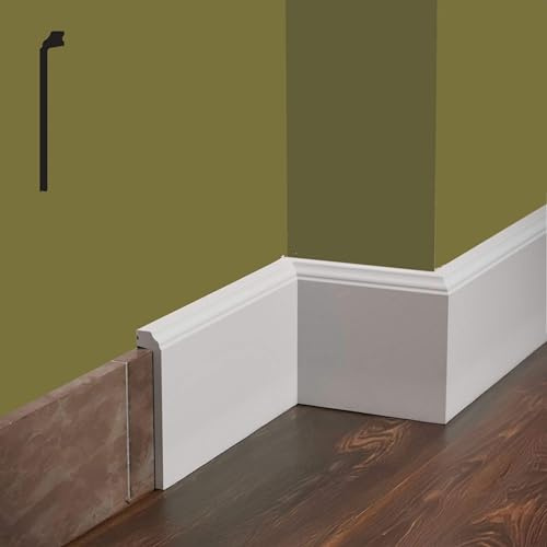 Eternal Parquet Bancale da 62,4ml di Battiscopa Coprimarmo Firenze in POLIMERI FeelingWood-HD 144x23mm - Bianco