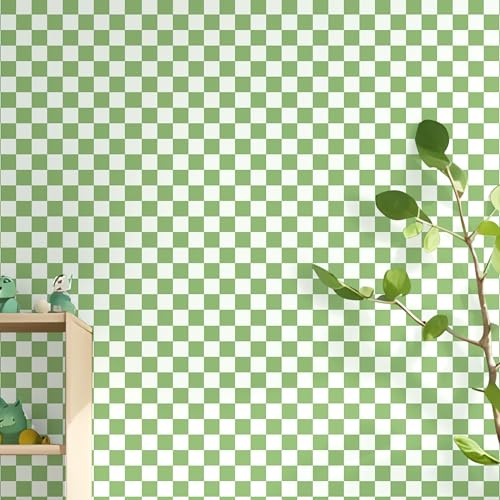 Papier Peindre Géométrique Vert, 44 x 500cm Autocollant Vert et Blanc Mosaïque Carreaux Adhésif pour Meuble, Chambre, Cuisine, Salon, Salle de Bain
