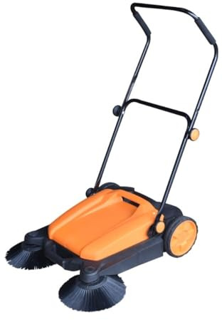 JAZGOT Manuelle Kehrmaschine MS18. 680mm Kehrbreite, zwei rotierende Bürsten, verstellbare Griffhöhe, Gummiräder, leicht entnehmbarer Staubbehälter