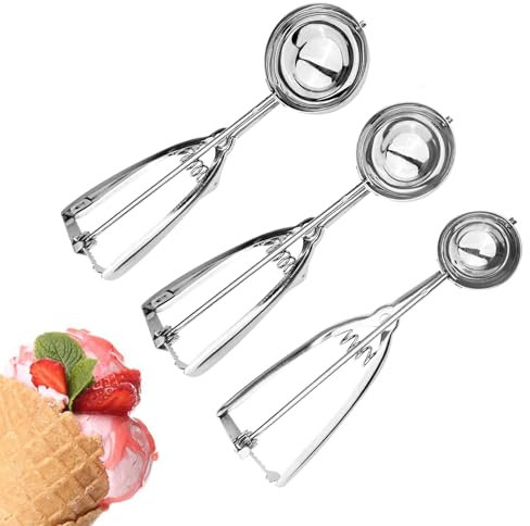 Jarcynious 3 Pezzi Cucchiaio per Gelato in Acciaio Inox, Cucchiaio Gelato Diametro 4,1 cm, 5,1 cm, 6,1 cm, Porzionatore Per Gelato, Ice Cream Scoop, Per Cottura, Frutta, Palla Melone