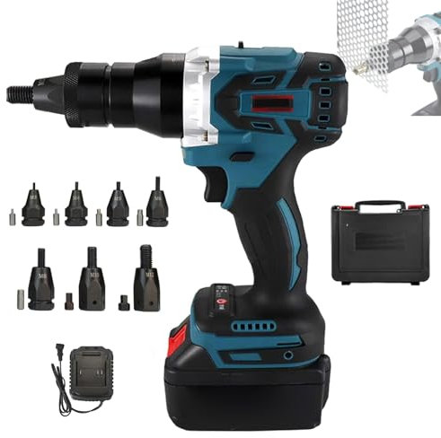 AXGCAA Remachadora inalámbrica, Remachadora automática portátil con batería de 5200 mAh y Cargador, Remachadora eléctrica sin escobillas con Engranajes Ajustables, para Tuercas de Hierro y Aluminio