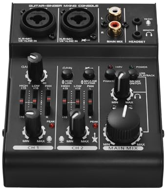 Mini 3-Channel Sound Card Mixing Console Digital Audio Mixer Built-in 48V Phantom Power 5V USB Powered for Home Studio Recording DJ Network Live Broadcast Karaoke