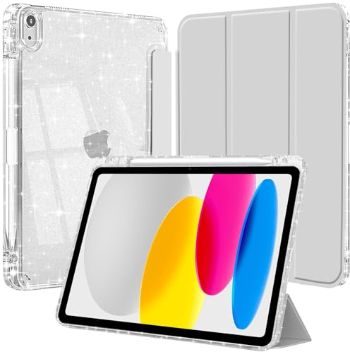 Glitter Custodia per iPad A16 11a/10a Gen 2025 2022 Cover Argento | Design Scintillante Brillante Porta Pencil Stile Bambini Ragazze Elegante Uso Quotidiano Leggero Sottile Antiscivolo Case