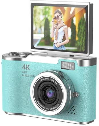 48MP 1080P Digitalkamera med 2,4 '' Flip Screen och 18x Zoom, 4 Timmars Lång Batterifloggingkamera för Tonåringar, Nybörjare, Inbyggda Spel och Filter för Resor, YouTube, Tiktok (Grön)
