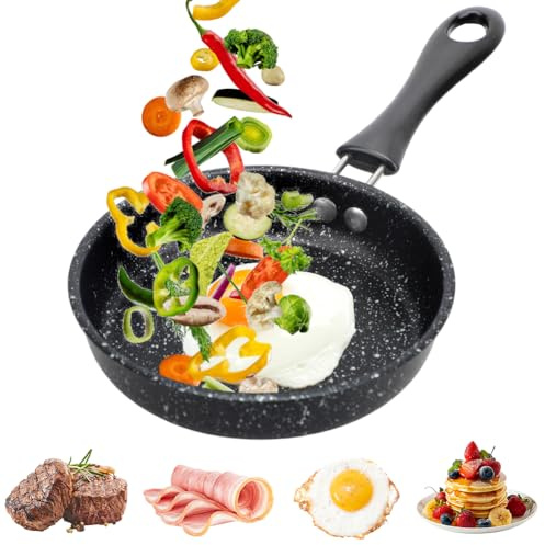 Yuragim Pfann Klein 12 cm, Mini Bratpfanne Kleine Pfanne für Spiegeleier, Eierpfanne Induktion Tragbar Omelettpfanne Antihaftbeschichtung Spiegeleipfanne für Camping,Kochen, für Gasherd,Induktionsherd