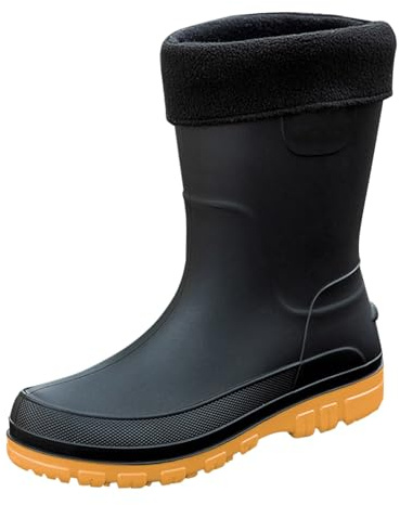 Bottes en caoutchouc doublées en polaire - Imperméables - Chaussures de jardin isolées - Semelles antidérapantes - Semelle mi-mollet - Pour l'extérieur - Pour homme et femme - Unisexe - Semelle noire