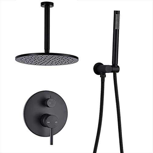 Sistema de Ducha, Mezclador de Ducha Empotrado de latón, Juego de Grifo de Ducha montado en la Pared con Ducha de Mano y Cabezal de Ducha Tipo Lluvia (Incluye Cuerpo de válvula empotrada y