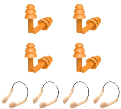 JDNFKG 4 Pezzi di Filo Naso Clip, 4 Paia di Arancione Tappi per Le Orecchie di Nuoto, Anti-Soffocamento Naso Clip, Atleta Concorrenza Puntelli, Dormitorio di Apprendimento Puntelli.