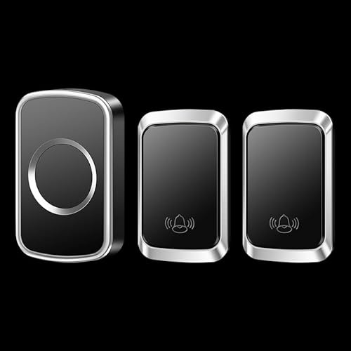 Wireless doorbells 『No Battery Required』watertight Kit with 2 Press Self-Powered Transmitter & 1 Receivers,60 Chimes,5 Volume Levels,Black silver