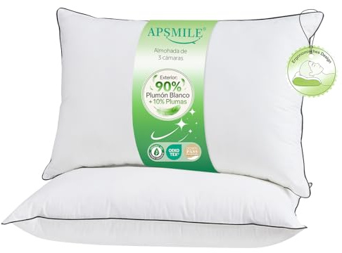 APSMILE Oreillers 40x80 Lot de 2 - Oreiller en Plume d'oie Confort Ferme - Enveloppe 100% Coton Bio - 90% Duvet Blanc à l'extérieur - Mélange de Plumes à l'intérieur - Lavable en Machine