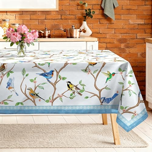 Arquiel Frühling Vögel Tischdecke Polyester Rechteckig 140 x 180 cm | Waschbare Polyester-Tischdecke mit Vögel-Motiv, wasserabweisend und pflegeleicht für Küche, Esszimmer, Feste und Feiern.