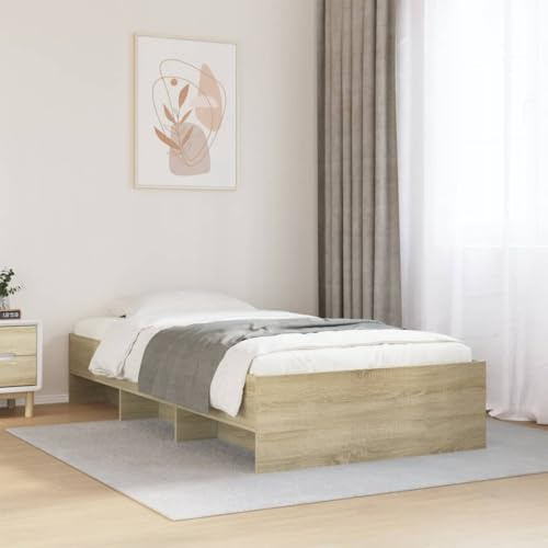 QJBSAVVA Bettgestell Sonoma Eiche 90x190 cm Holzwerkstoff mit Lattenrost und Stauraum Jugendbett Single Daybett für Schlafzimmer Kinderzimmer und Gästezimmer