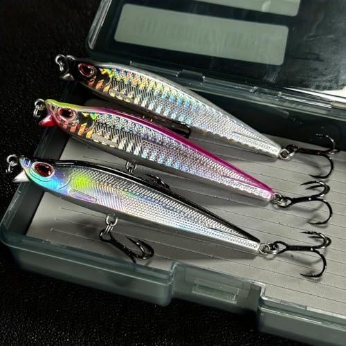 Proaovao 3pcs Jerkbait Saltwater Sinking Pencil Lures, Flash Minnow Lures