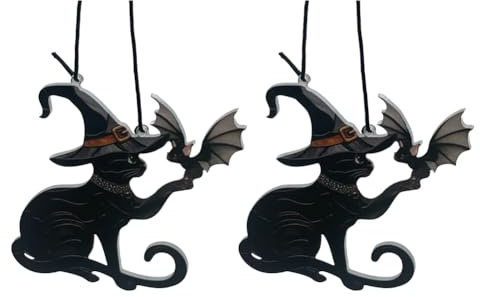 Buhdjfnke 2 STÜCKE Halloween Katze Fledermaus Türdekoration Haustür & Rechtwinklige Dekoration Halloween Horror Party Zubehör
