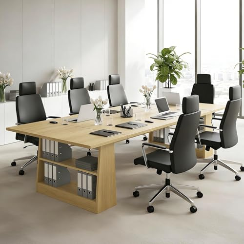Tazyee Mesa de conferencias Modular de Madera Maciza con Almacenamiento de Varios Niveles, Resistente a los arañazos, para 4-6 Personas