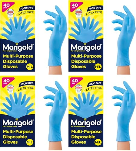 Marigold Disposable Gloves: Latex Free, Powder Free, Food Safe Multi-Purpose Disposable Gloves - Easy fit and Versatile Use for Everyday Tasks, Dermatologically Tested - Box of 40 (Pack of 4)