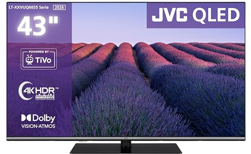 JVC LT-43VUQ6655 QLED Fernseher 43 Zoll Smart TV (108 cm) 4K UHD Auflösung | Dolby Vision HDR | WCG | MEMC | HDMI 2.1 ALLM | Dolby Atmos | Bluetooth | Drehbarer Fuß | Triple-Tuner DVB-C/-S2/-T2 | 2026